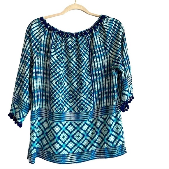 Ruby Rd Boho Blue and white multipattern Tunic. Size M - Picture 3 of 6